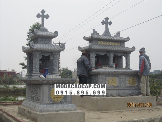 Mo da cong giao, mộ đá công giáo đẹp, mộ đá công giáo 3 mái