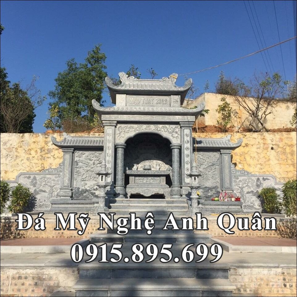 Lăng thờ đá đẹp tam quan ba mái của Đá mỹ nghệ Anh Quân thi công chế tác năm 2019