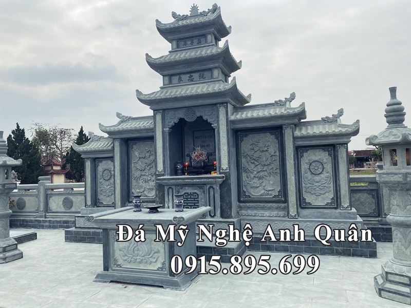 Lăng thờ đá Ngũ quan 3 mái đẹp bằng đá xanh rêu cho Lăng Mộ gia đình.