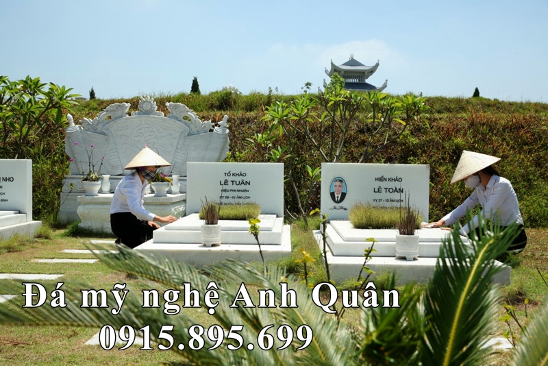 Những Mẫu Mộ đá trắng - Mộ đá tam cấp đẹp Ninh Bình 68 Lam Mo da trang Dep tai Nghia trang Sinh Thai