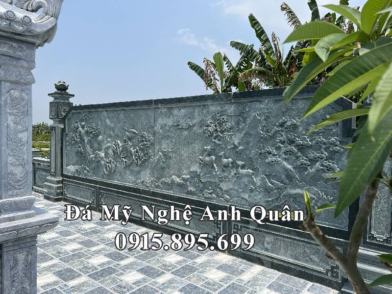 Bình phong đá hậu bành được chạm khắc bức tranh Sơn thủy, tranh cổ rất ý nghĩa.