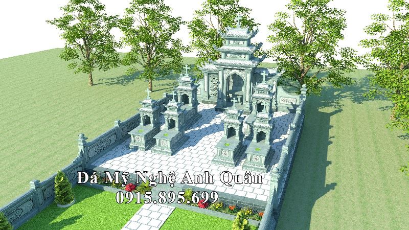 Phối cảnh Thiết kế Lăng Mộ đá Công giáo đẹp 2 mái.